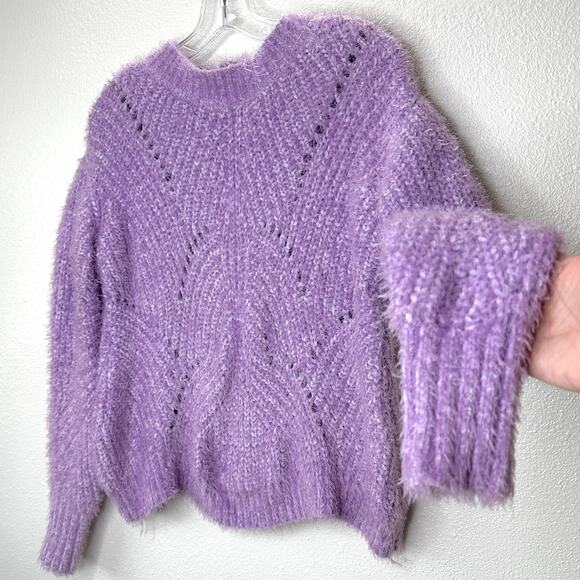 Aqua Light Purple Fuzzy Loose Knit Mock Neck Long Sleeve Sweater S - Picture 1 of 9
